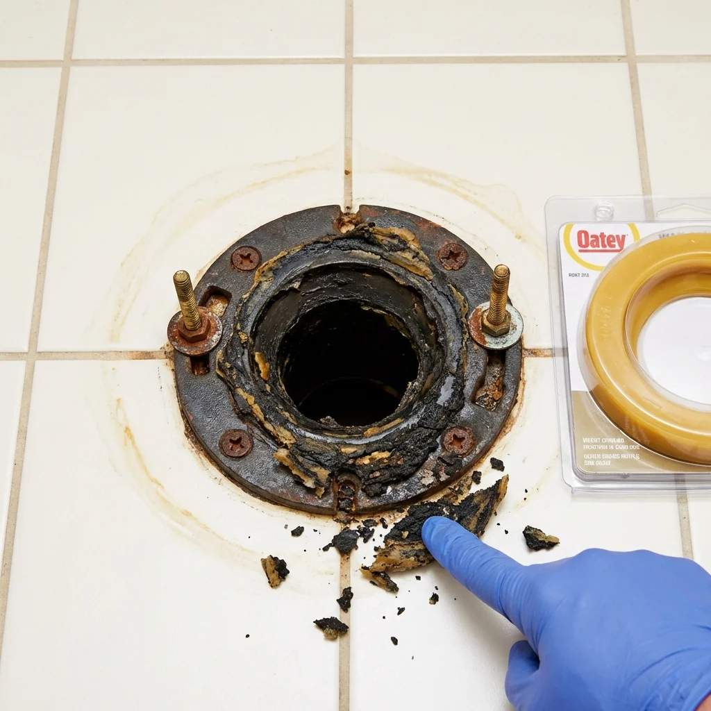 Failed wax ring showing water seepage at the base of a toilet in a Elkhorn, NE home